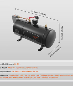 12V Luchtcompressor met Tank (3/6L) - Krachtig voor Trein Hoorn & Banden Oppompen (120psi)
