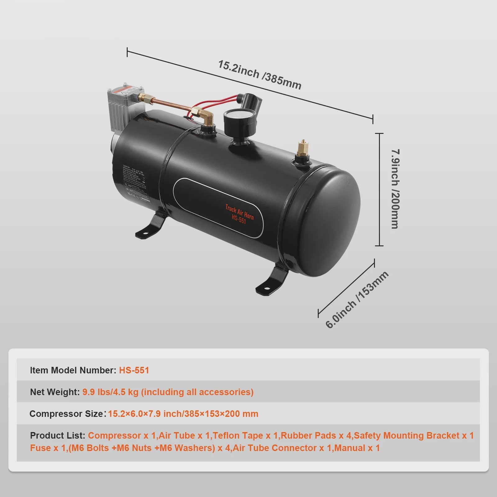 12V Luchtcompressor met Tank (3/6L) - Krachtig voor Trein Hoorn & Banden Oppompen (120psi)