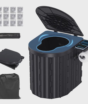 Draagbaar Camping Toilet met Deksel & Toiletrolhouder - Noodtoilet voor Reizen, Kamperen, Auto, Kind & Volwassene