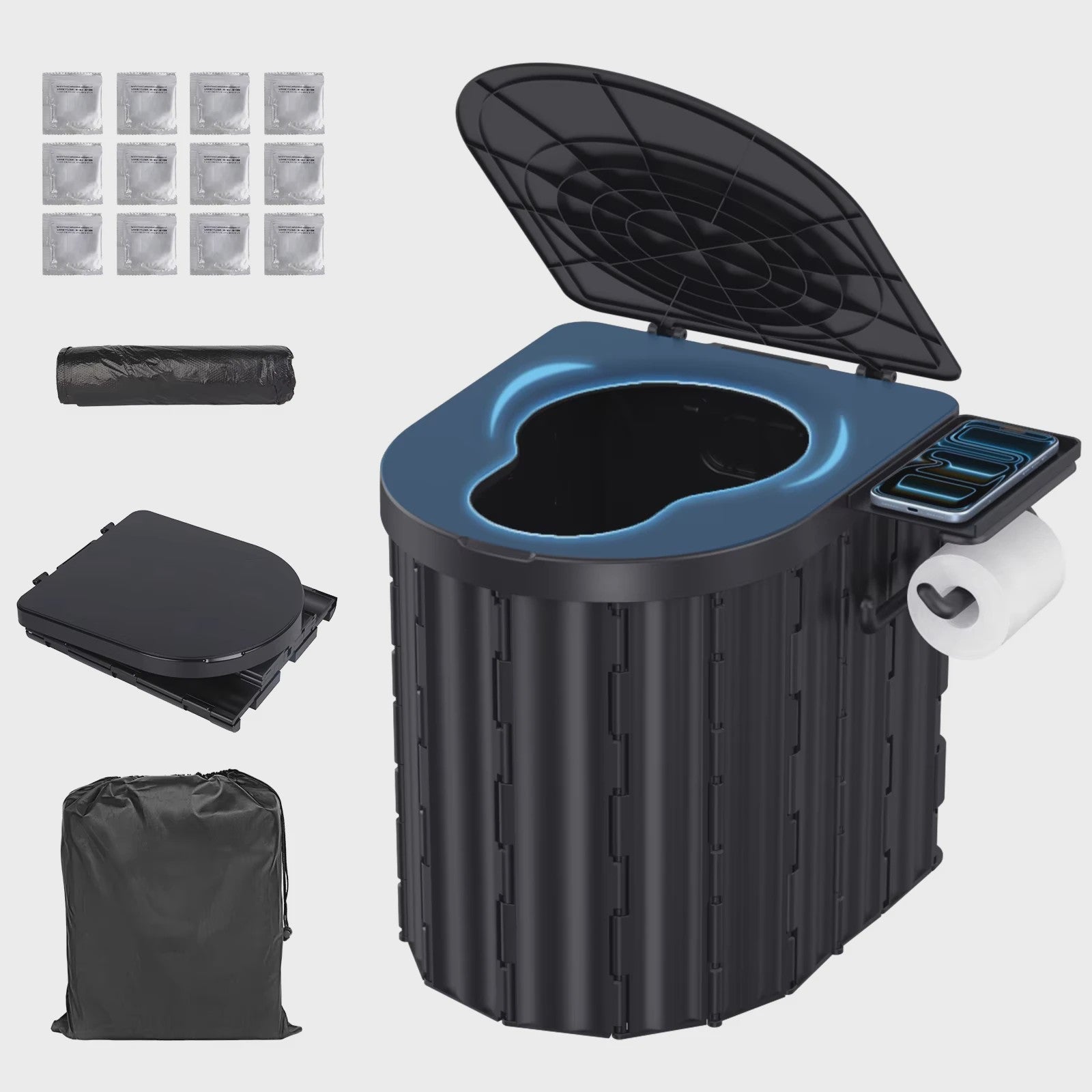 Draagbaar Camping Toilet met Deksel & Toiletrolhouder - Noodtoilet voor Reizen, Kamperen, Auto, Kind & Volwassene
