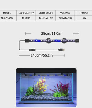 Waterdichte USB LED Aquarium Verlichting - Plantengroei & Decoratie (18-58cm)
