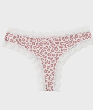 Dames Kant & Luipaardprint Thong Panties - Sexy, Ademend & Comfortabel Ondergoed