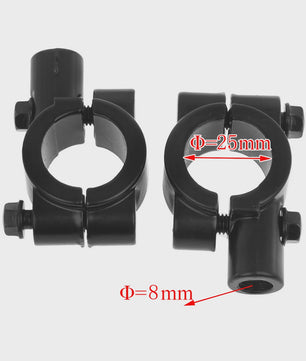Set van 2 Motor Stuur Spiegelhouders - Zwart/Zilver - Universele Klemmen 22/25mm