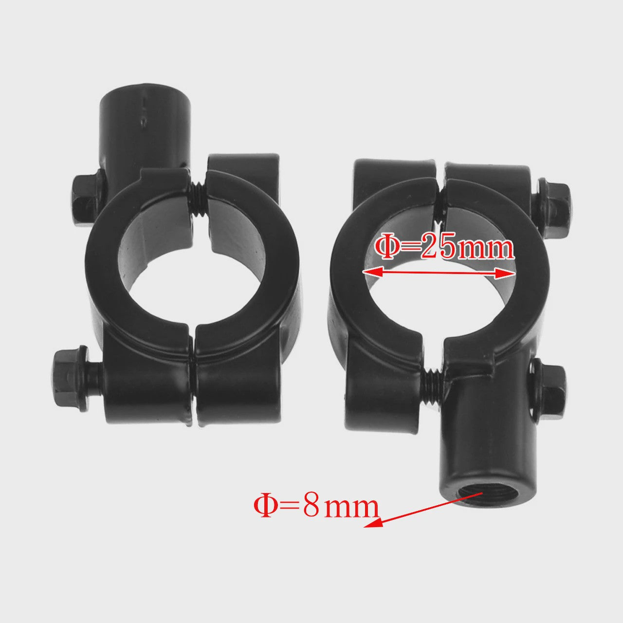Set van 2 Motor Stuur Spiegelhouders - Zwart/Zilver - Universele Klemmen 22/25mm