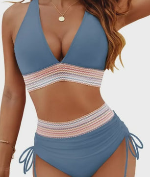 Dames Hoge Taille Bikini Set met Push-Up en Brede Schouderbanden - Zomer Strandkleding