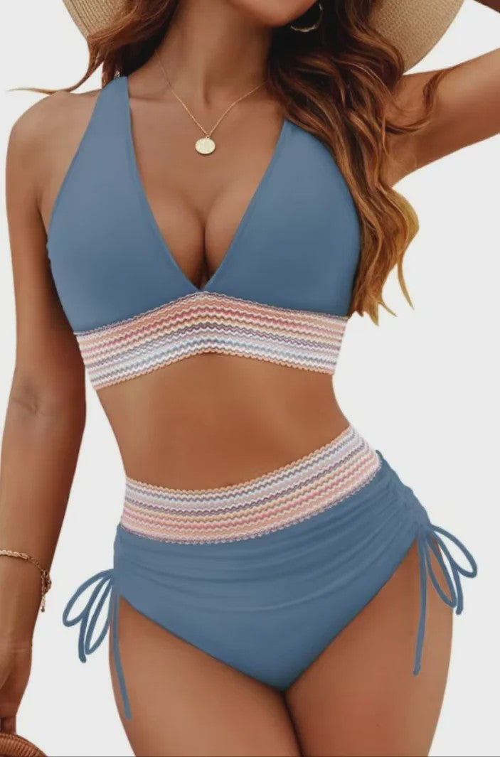 Dames Hoge Taille Bikini Set met Push-Up en Brede Schouderbanden - Zomer Strandkleding