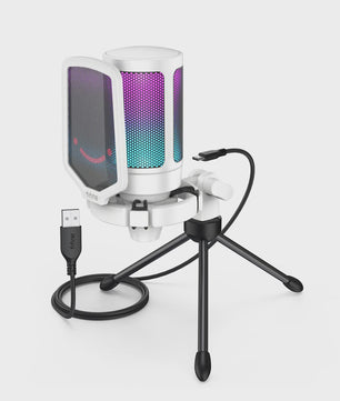 FIFINE A6V RGB USB Gaming Microfoon voor PC & Streaming - Plug & Play Condenser Mic met Pop Filter en Gain Control