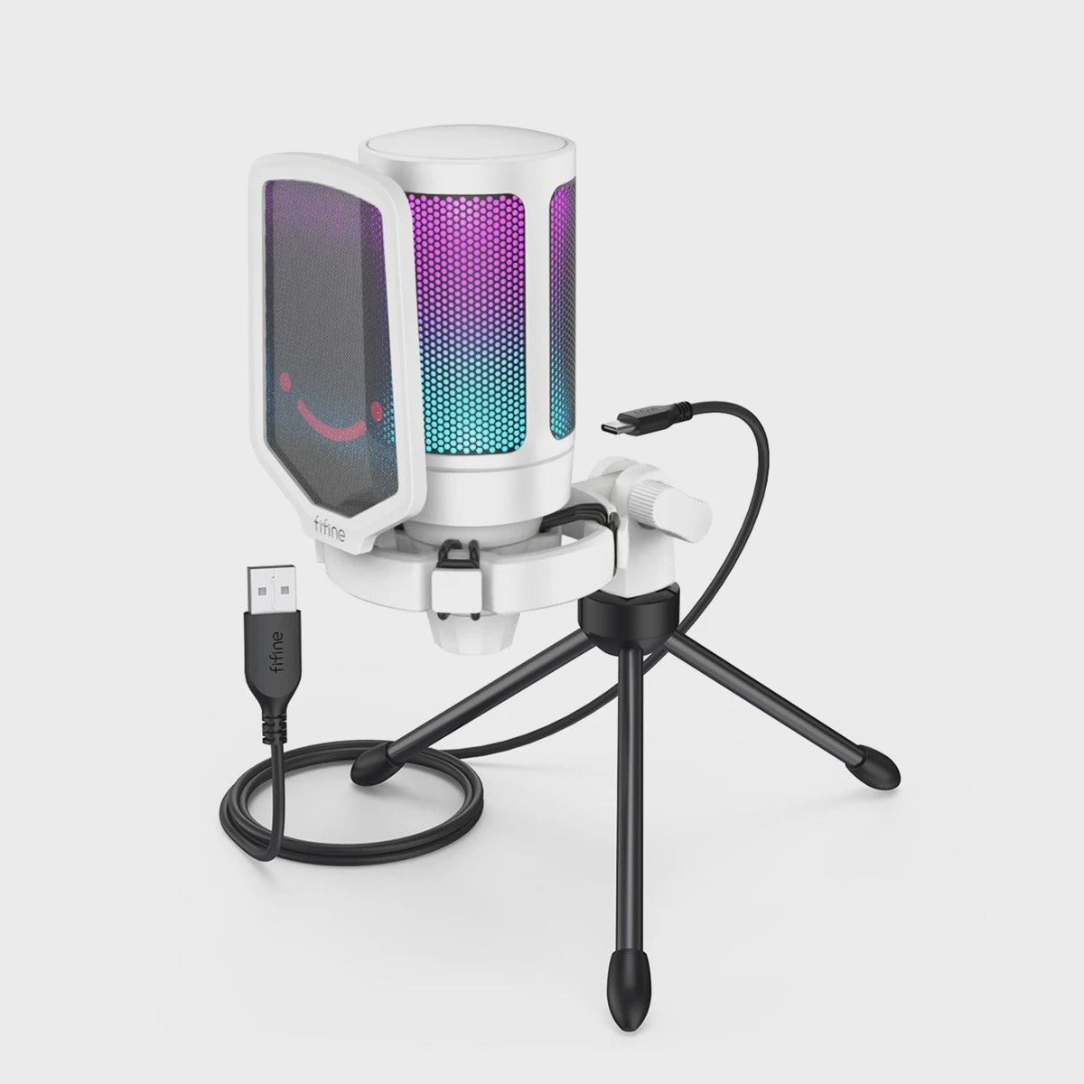 FIFINE A6V RGB USB Gaming Microfoon voor PC & Streaming - Plug & Play Condenser Mic met Pop Filter en Gain Control