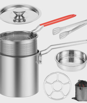 RVS Frituurpan met Mandje en Deksel - Draagbare Keuken Frituurpot
