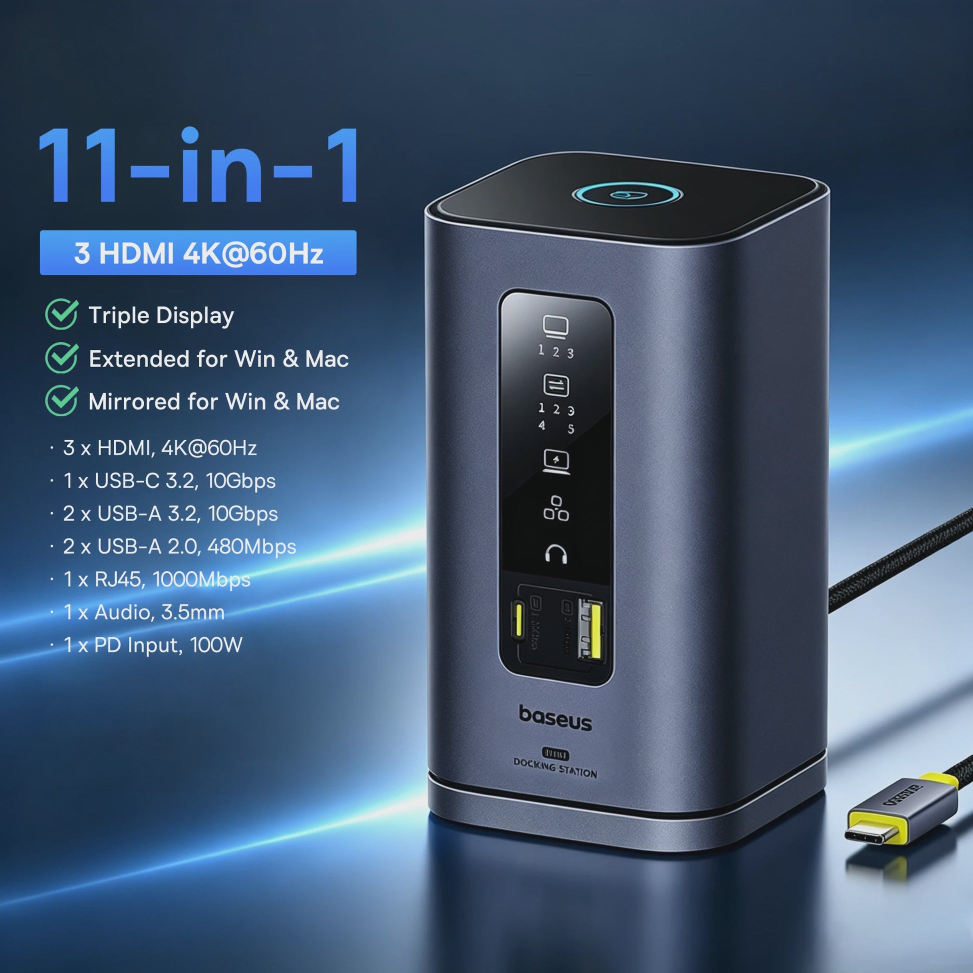Baseus 15-in-1 USB-C Docking Station met 160W PD & 25W Draadloze Charger