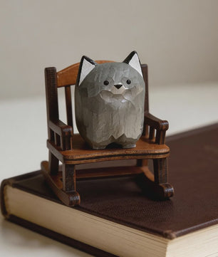 Handgemaakte Houten Mini Wolf Beeldje - Schattig Dieren Decoratie voor Bureau