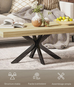 Industriële Rechthoekige Salontafel - Zwart Metaal & Houtlook - 110x60x45cm