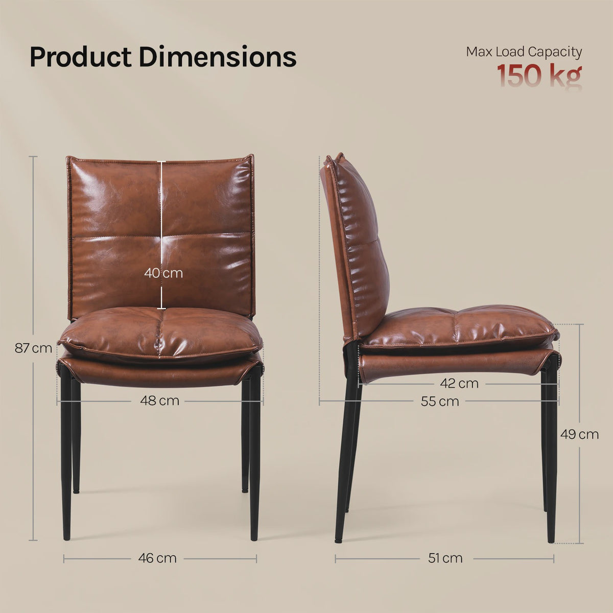 Set van 4 Eetkamerstoelen - Kunstleer, Metalen Poten & Ergonomisch Ontwerp