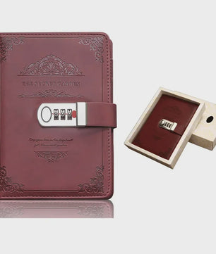 A5 PU Leder Dagboek met Cijferslot - Rood Vintage Notitieboek voor Geheimen & Cadeaus
