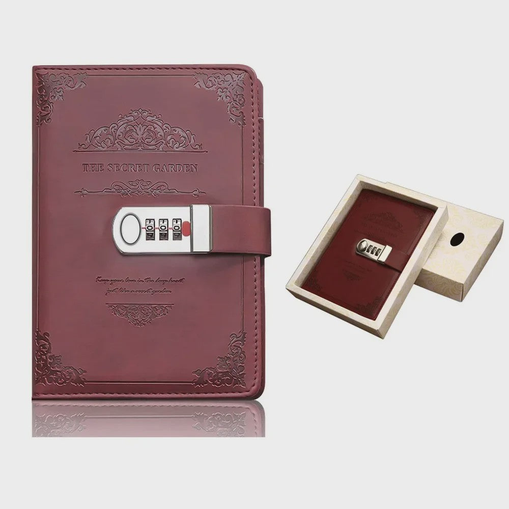 A5 PU Leder Dagboek met Cijferslot - Rood Vintage Notitieboek voor Geheimen & Cadeaus