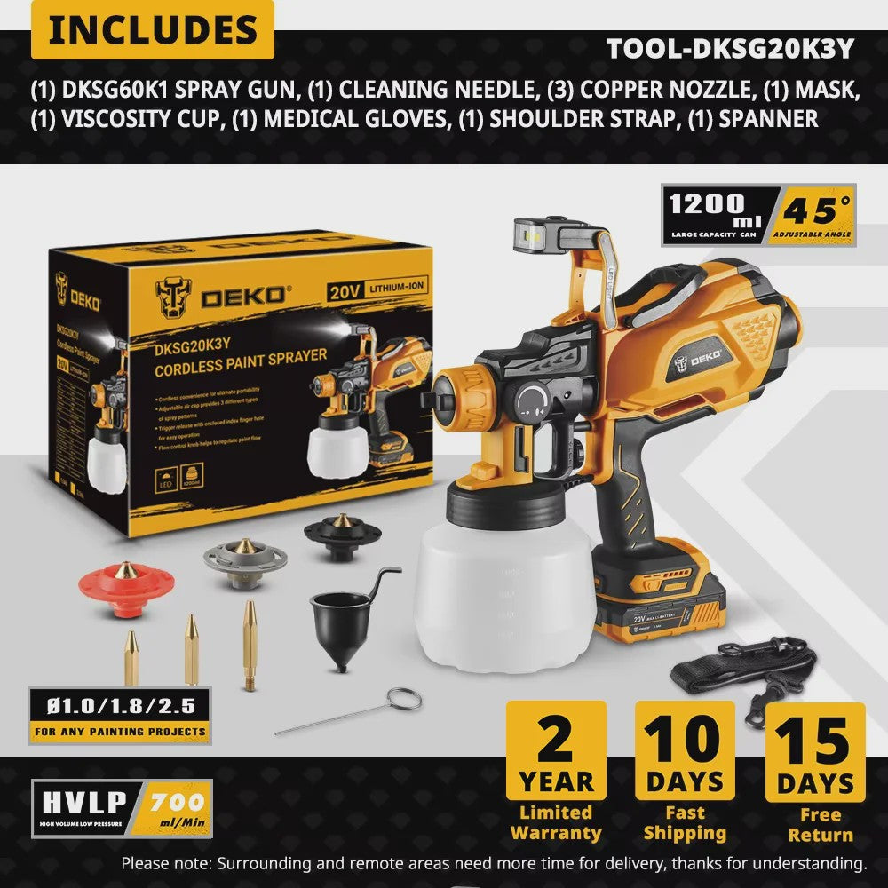DEKO Elektrische Verfspuit 1200ml HVLP met LED Licht en 3 Mondstukken - Krachtig en Eenvoudig