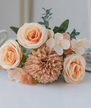 Kunstboeket Rozen & Chrysanten - Zijde Bloemen voor Bruiloft, Decoratie & DIY