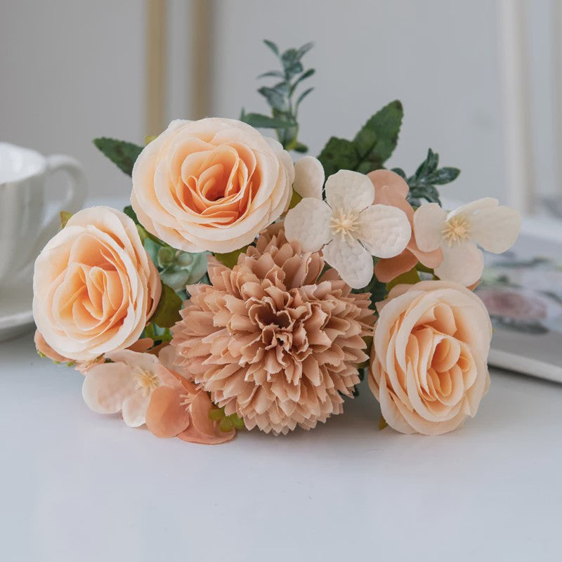 Kunstboeket Rozen & Chrysanten - Zijde Bloemen voor Bruiloft, Decoratie & DIY