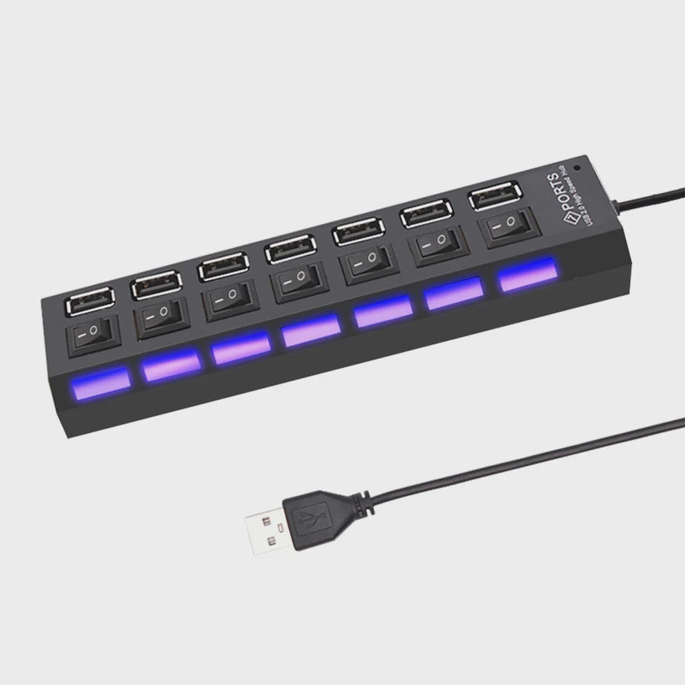 7-Poorts USB Hub met Individuele Aan/Uit Schakelaars - Hoge Snelheid USB 2.0 Splitter