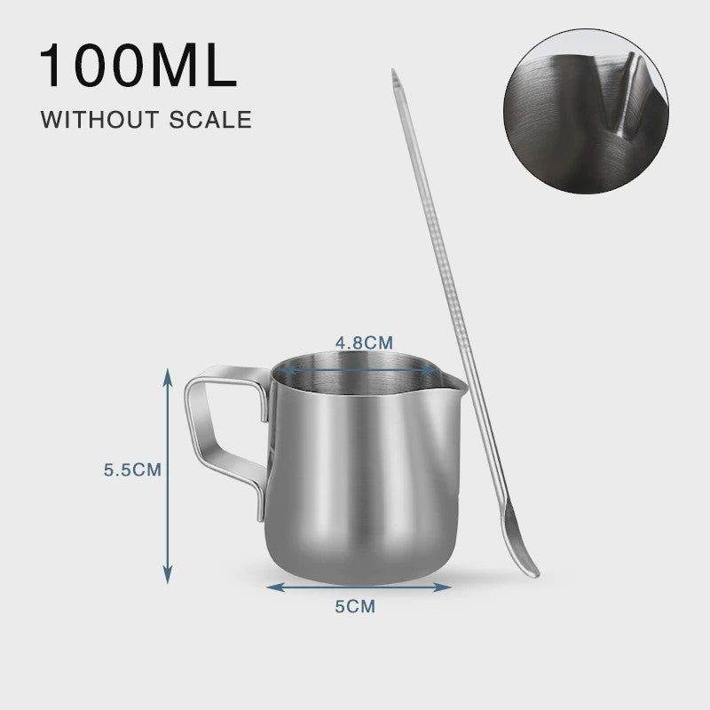 RVS Melkopschuimkan 100ml, 350ml, 600ml - Barista Kwaliteit Opschuimkannetje