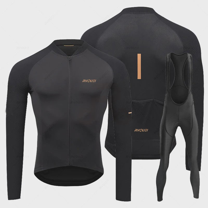 Heren Fietsset Lange Mouw Jersey met Bib Pants - Ademend en Comfortabel