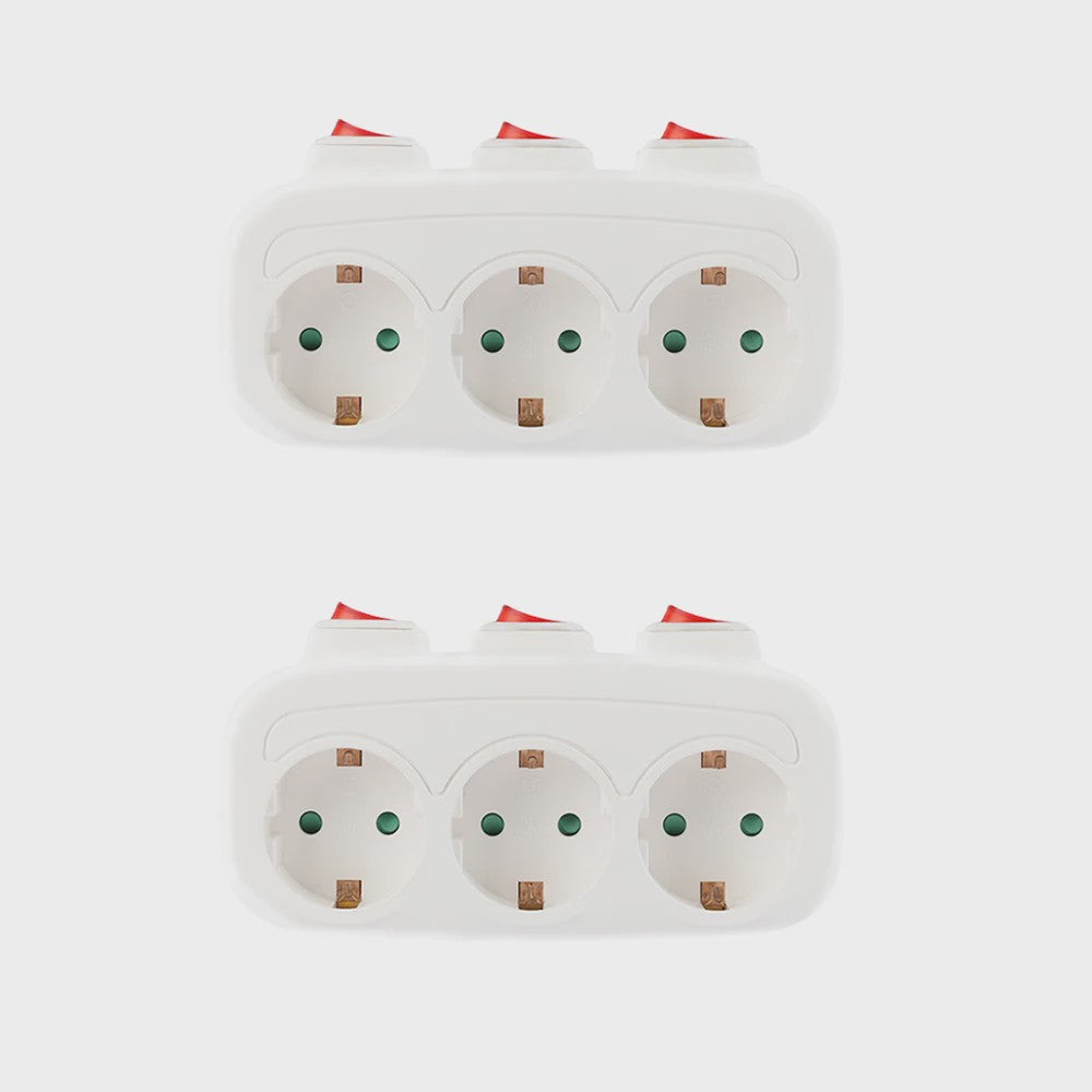 CILIA 3-in-1 Stekkerdoos met 3 Schakelaars - EU Schuko Stopcontacten