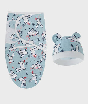 Baby Swaddle & Muts Set - Katoen, Verstelbaar, Cartoon Print, 0-6 Maanden