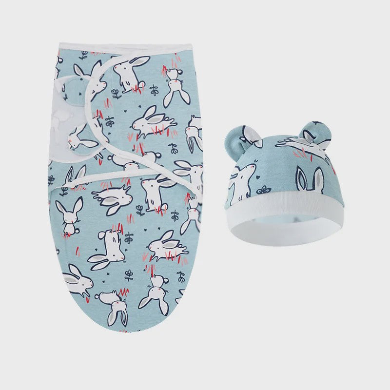 Baby Swaddle & Muts Set - Katoen, Verstelbaar, Cartoon Print, 0-6 Maanden
