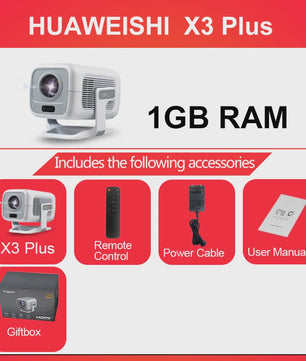 HUAWEISHI X3 Plus 4K Projector: Draagbaar, Android 11, 600 ANSI Lumen, Auto Focus