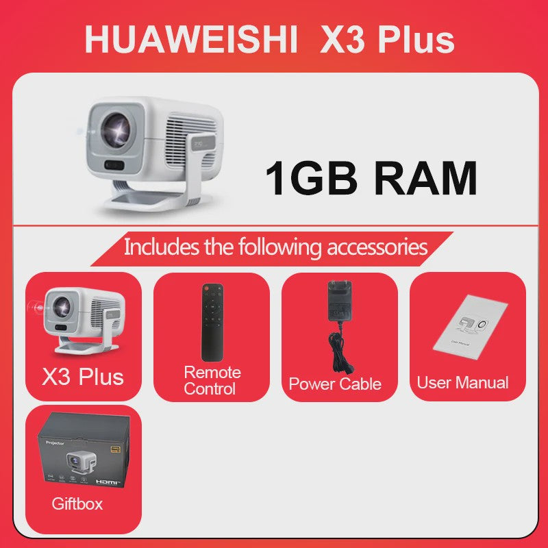 HUAWEISHI X3 Plus 4K Projector: Draagbaar, Android 11, 600 ANSI Lumen, Auto Focus