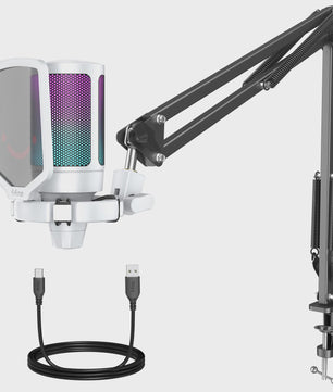 FIFINE A6T Gaming USB Microfoon Set met Arm Stand, RGB & Mute Functie