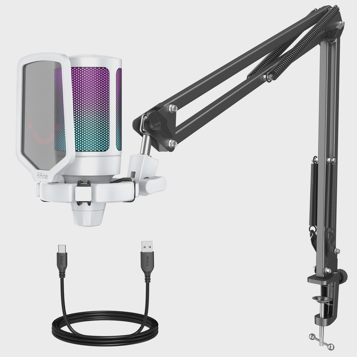FIFINE A6T Gaming USB Microfoon Set met Arm Stand, RGB & Mute Functie