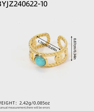 Bohemian Ringen met Natuursteen (Turquoise & Malachiet) - Goudkleurig Staal