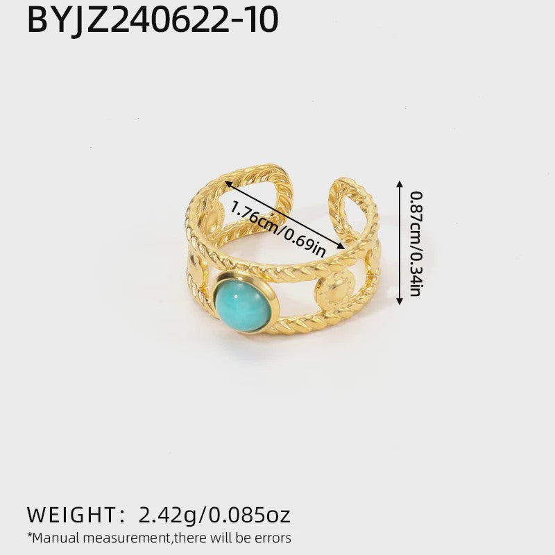 Bohemian Ringen met Natuursteen (Turquoise & Malachiet) - Goudkleurig Staal