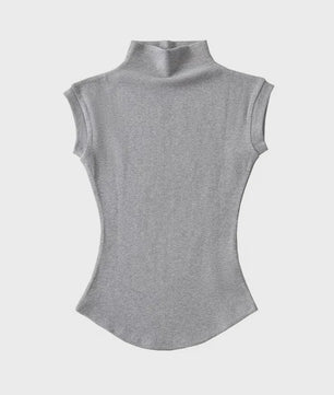 Dames Zomer Mouwloze Turtleneck Top - Slim Fit Basic T-shirt