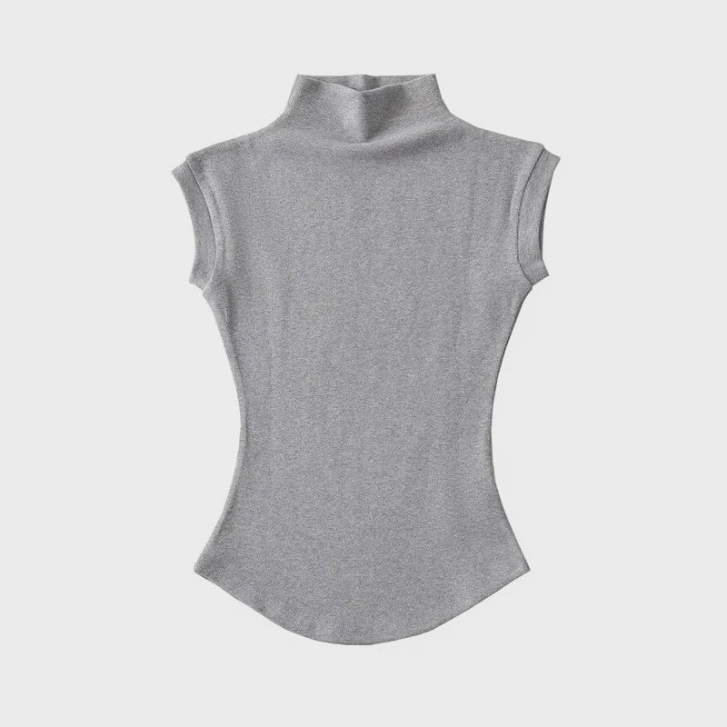 Dames Zomer Mouwloze Turtleneck Top - Slim Fit Basic T-shirt