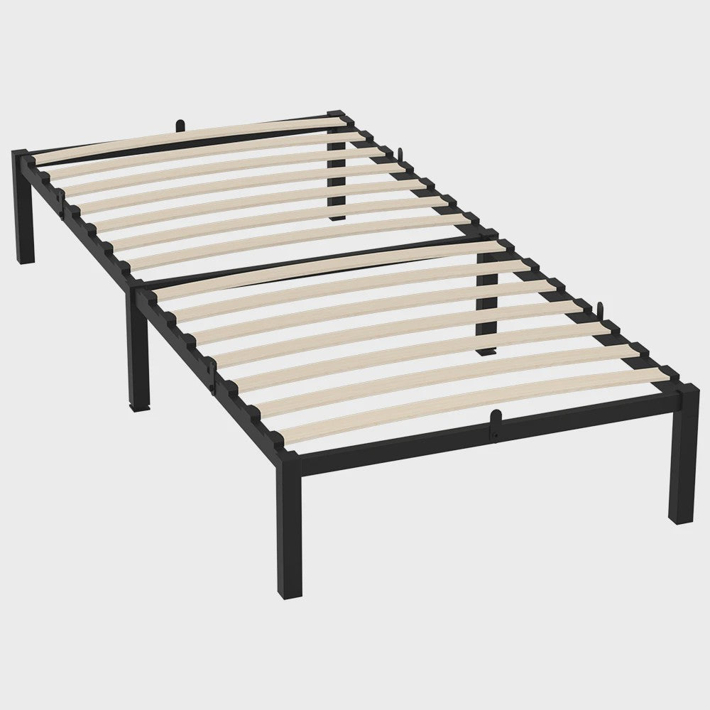Zwevend Metalen Bedframe 90x200/140x200 cm met Houtlook Hoofd- en Voetbord | Industriële Stijl & 27cm Opbergruimte