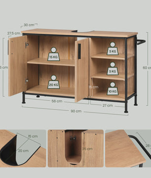 EUGAD Onderbouw Wastafelmeubel met Handdoekhouder - 90x30x60 cm - Houtkleur