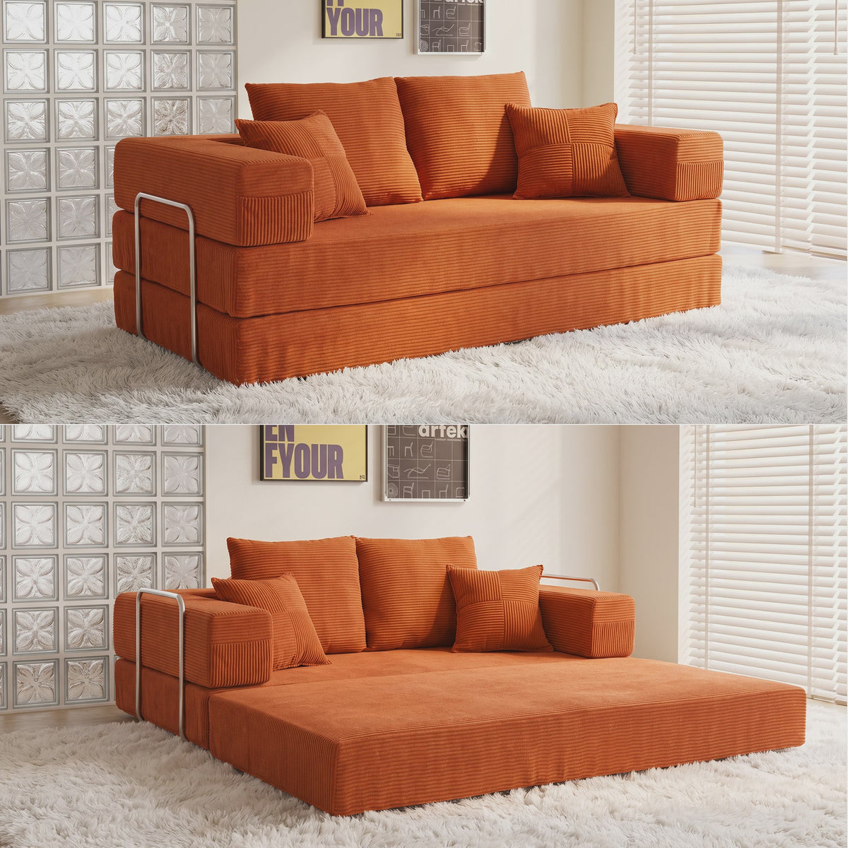 Opvouwbare Sofa Bed 200cm XXL - Modulair Gastenbed met Corduroy & Memory Foam