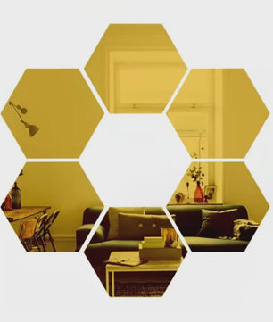 Zeskant Spiegel Muurstickers Set - 3D Decoratie voor Woonkamer, Slaapkamer & Badkamer (Rose Gold)