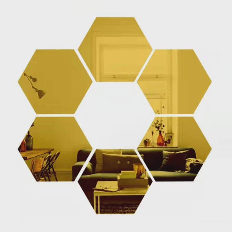 Zeskant Spiegel Muurstickers Set - 3D Decoratie voor Woonkamer, Slaapkamer & Badkamer (Rose Gold)