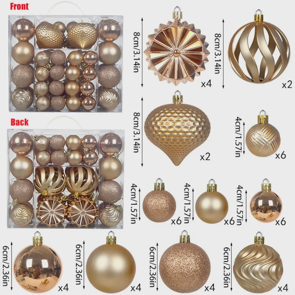 48-delige Set Kerstballen Plastic - Effen Kleur & Diverse Maten (4/6/8cm) voor Kerstboom Decoratie