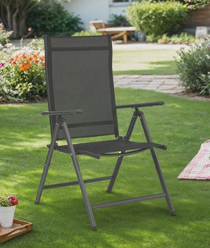 Set van 2 inklapbare tuinstoelen met aluminium frame, 8-voudig verstelbare rugleuning en 150 kg belastbaarheid