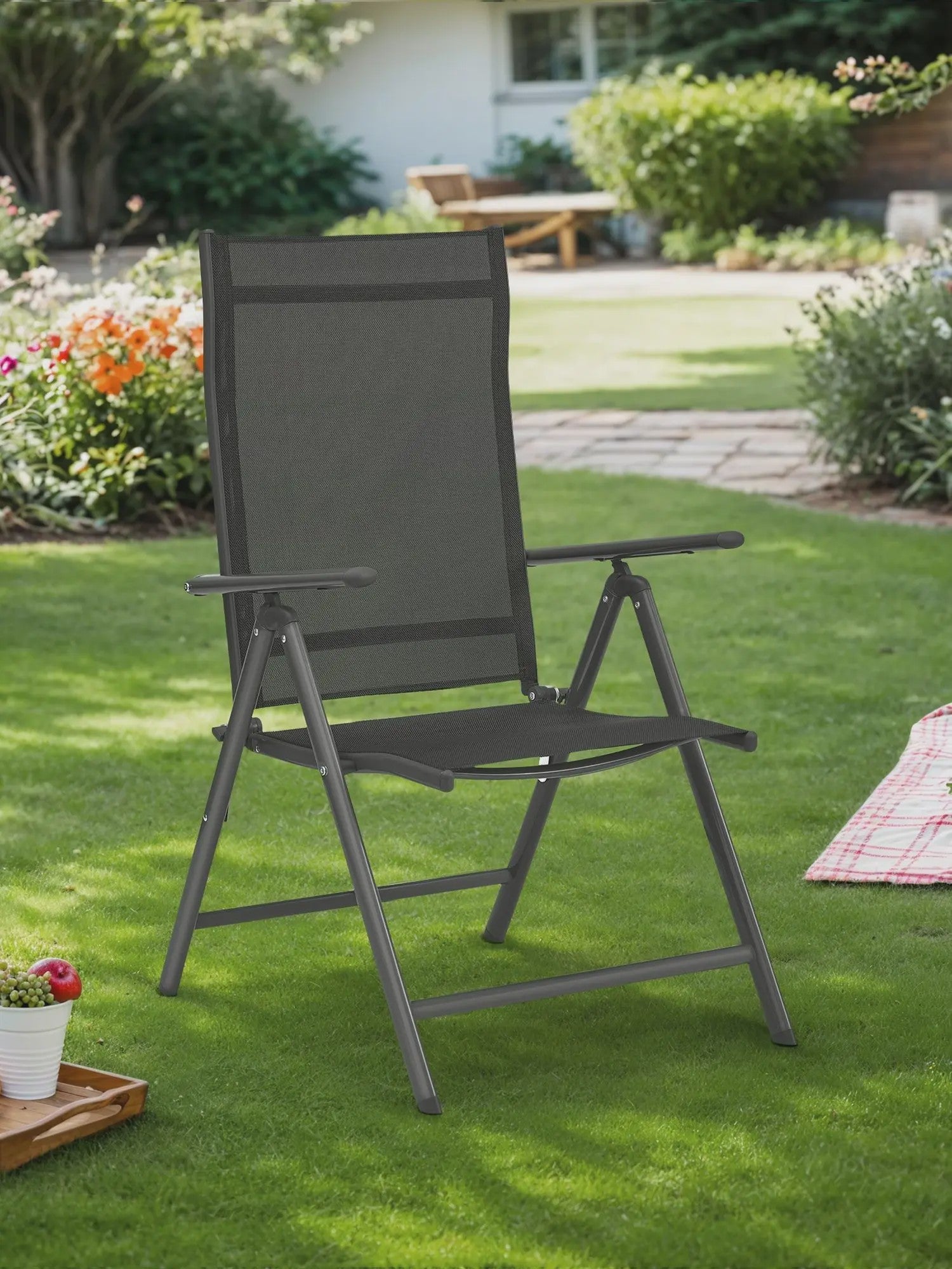 Set van 2 inklapbare tuinstoelen met aluminium frame, 8-voudig verstelbare rugleuning en 150 kg belastbaarheid