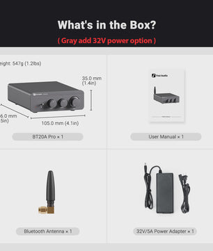 Fosi Audio BT20A PRO Bluetooth 5.0 Versterker - 2x 300W Mini HiFi Stereo Klasse D Audio Versterker met Bass & Treble Controle