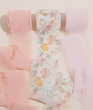 Handgemaakte Satijn Chiffon Lint Set - 3 Rollen van 5m met Rafeleffect voor Bruiloft, Cadeau & DIY Decoratie