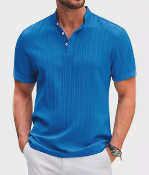 Herenshirt van Katoen en Linnen met Opstaande Kraag - Casual en Comfortabel