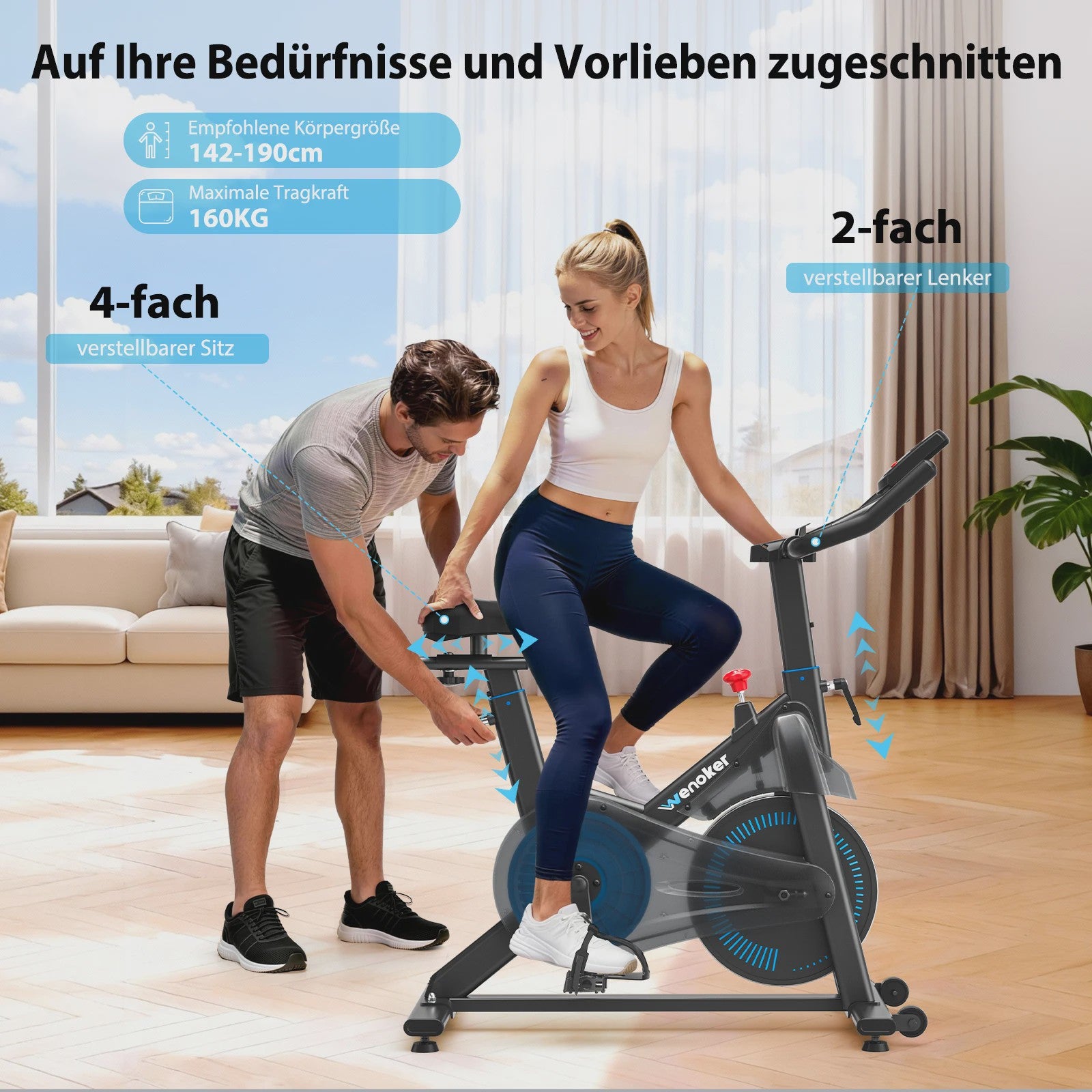 Wenoker Hometrainer Fiets met App & LCD Display - Stil, Magnetische Weerstand, Tablet Houder, Comfortabel Zadel - Max 160kg