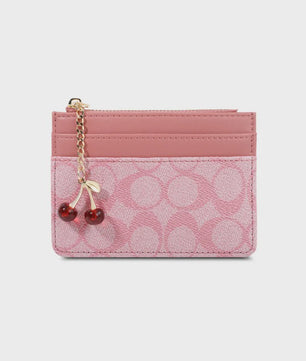 Luxe Dames Portemonnee Kaarthouder PU Leer Multifunctioneel Klein Tasje met Cherry Bedel