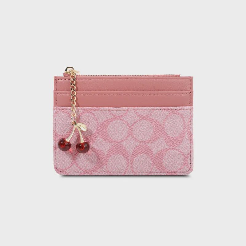 Luxe Dames Portemonnee Kaarthouder PU Leer Multifunctioneel Klein Tasje met Cherry Bedel